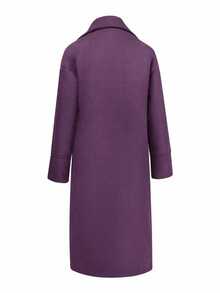 Casual Autumn/Winter Women's Wool Blend Turndown Collar Long Sleeve Warm Commuting Elegant Long Wool Blend Coat - Dark Purple - View 7