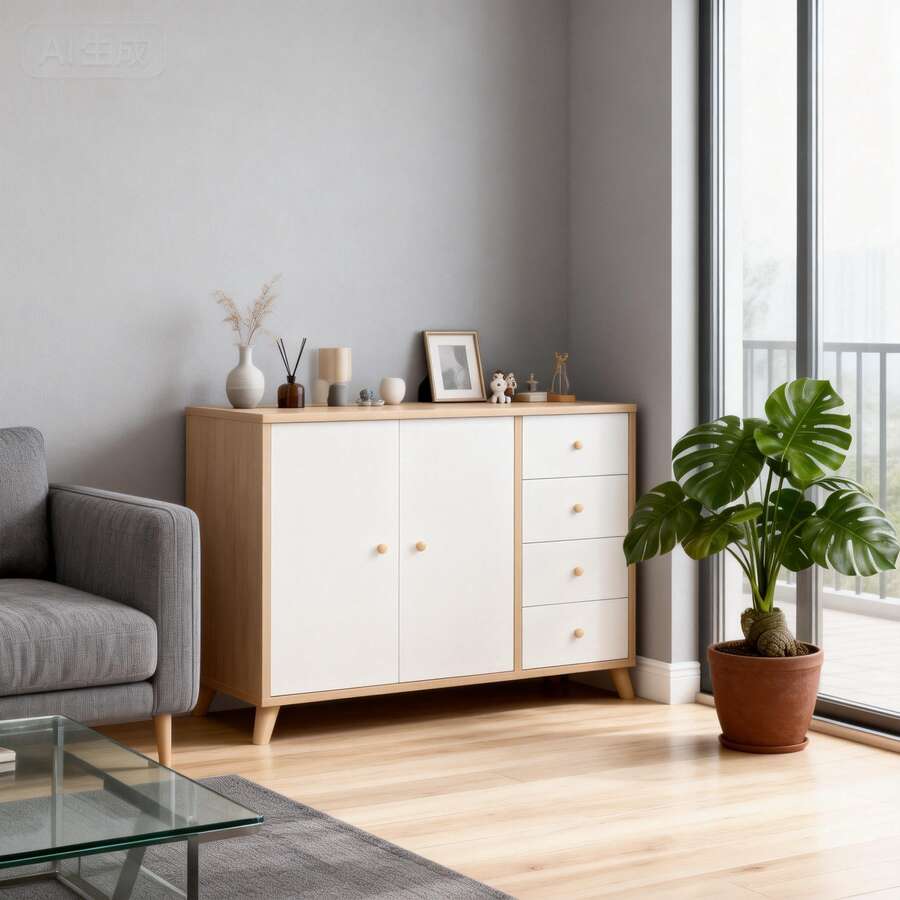 100cm Bufetera Credenza De Madera Minimalista Con 4 Cajones - Multicolor - Ver 1