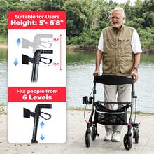 WALK MATE Rollator Walker For Seniors With Seat, Lightweight Foldable All Terrain Rolling Walker, Aluminum Walkers With 8" Rubber Wheels, 17" Big Seat, 6-Level Adjustable Height, 350 Lb Capacity, Grey - Grey - View 7