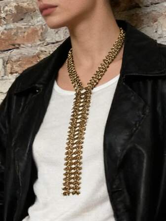 1ชิ้น สร้อยคอจี้รูปหัวใจทรงเรขาคณิตประดับพลอยเทียมหรูหราสง่างาม สไตล์งานเลี้ยงเก๋ สร้อยคอรูปตัว Y สำหรับผู้หญิง