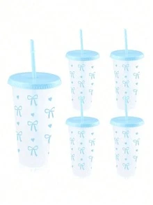 1pc Reusable Cute Pink Bow Plastic Cup With Lid And Straw, Transparent, Suitable For Iced Coffee, Water, Juice, Soda, Great For Beach, Wedding, Birthday, Holiday, Christmas, Halloween, Party, Office, Pool, Events, Dates, Outdoor Activities, Sports Bottle, Outdoor And Daily Use Water Bottle (Note: The Product May Have Some Scratches During Transportation, But It Does Not Affect The Use) - Multicolor - View 16