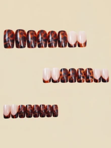 24pcs Leopard Print Nail Stickers, Nail Art Supplies, Gothic Style Nails, Brown Nails, Solid Color Nails - Brown - View 2
