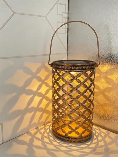 Solar Powered Outdoor Garden Lighting Lamp, Antique Bronze Rattan Hollow Iron Art Garden Lighting, Solar Powered Camping Atmosphere Light