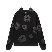 1pc Retro American Floral Foamed Print Hoodie Women's Fashional 350g 100% Polyester 3D Digital Printed Full Body Hoodie Sweatshirt Loose Winter Outerwear Fce Lined Couple Jaets  Fall/Winter  Spring/Fall    Loose    Pocket  Rib-Knit    Christmas  Halloween - 黑色衛衣 - 查看 1