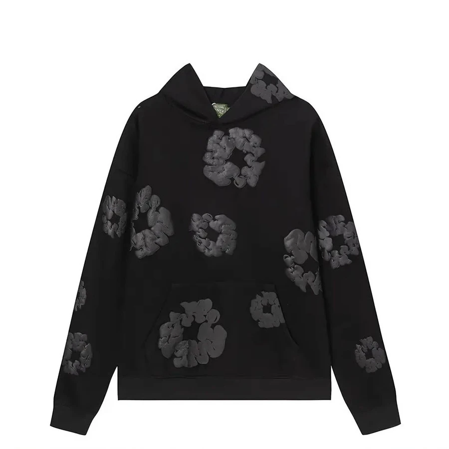 1pc Retro American Floral Foamed Print Hoodie Women's Fashional 350g 100% Polyester 3D Digital Printed Full Body Hoodie Sweatshirt Loose Winter Outerwear Fce Lined Couple Jaets Fall/Winter Spring/Fall Loose Pocket Rib-Knit Christmas Halloween - 黑色衛衣 - 查看 1