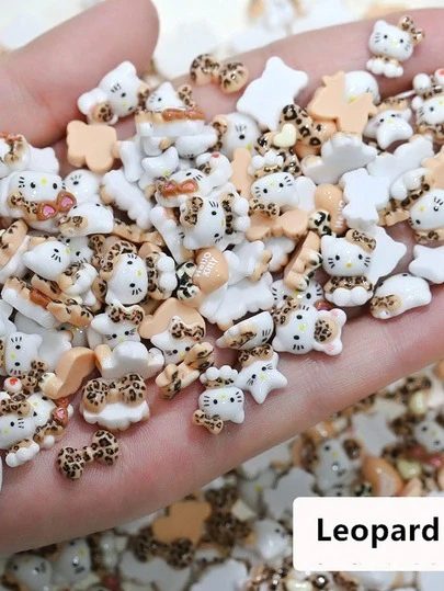 50颗豹纹装饰珠吊坠，可爱卡通扁平吊坠，适合DIY手机壳配件