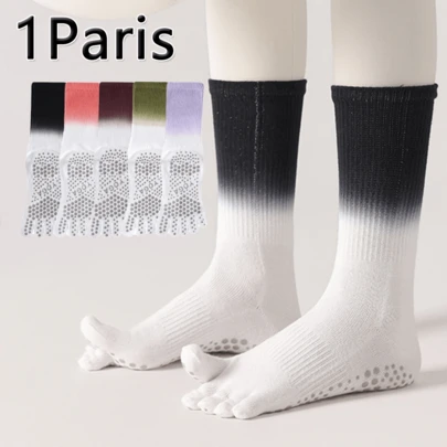 1/5 双装女士渐变色加厚耐穿吸汗速干瑜伽袜，适合春秋季瑜伽、普拉提、健身等运动