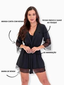 Women's Bridal Robe With Lace – Comfortable Hobby For Pregnant Women, Postpartum Breastfeeding - màu đen - Xem 3