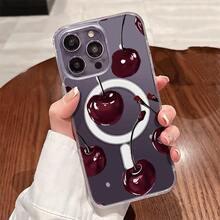 Funda para teléfono de acrílico transparente magnético con patrón Cerezas pintadas a mano, compatible con iPhone 17/16/15/14/13/12/11 Pro Max/Pro/Plus,  Galaxy S25, S24, S23, S22, S21, S20 y serie A, OPPO y . - transparente - Ver 4