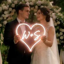 Customized Wedding Name Initial Letter Heart-Shaped LED Neon Sign, Minimalist Wedding Party Backdrop Home Decor, Personalized Couple Gift - Love - View 4