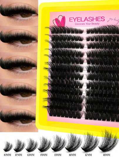 192-Pack Fluffy D Curl Lash Clusters • Cat Eye Left+Right Pair Set • Extra Thick Yet Natural Look • Beginner Friendly & Reusable For Daily, Party, Travel & Festival