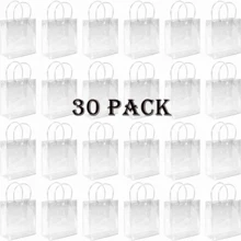 30 Pack Clear Plastic Gift Bags For Wedding Favors, Party Favor Bags With Handles, PVC Reusable Transparent Totes Bags For Wedding, Birthday, Christmas, Boutique (3 Size) - 透明 - 查看 11