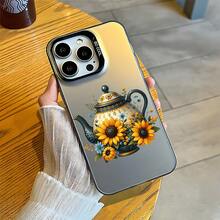 Con el maravilloso patrón Tetera con flores, Funda de teléfono de plata colorida IMD, compatible con Apple 17Pro/17ProMax/17/Air/16/16e/16Pro/16ProMax/16Plus/11/12Mini/13Mini/15ProMax/15Pro/15Plus/14Pro/14ProMax/14Plus/12Pro/12ProMax/13Pro/13ProMax,Galaxy S25+/S24 Ultra/S23 FE/A55/A54/A35/A34/A32/A22/A15/A12/A06/A05/A04E/A04/A03/A02/M15/M145G, Antimanchas,Duradero,Resistente a caídas -- ¡Regalo ideal para cumpleaños, Navidad y todas las fiestas especiales! - Negro - Ver 1