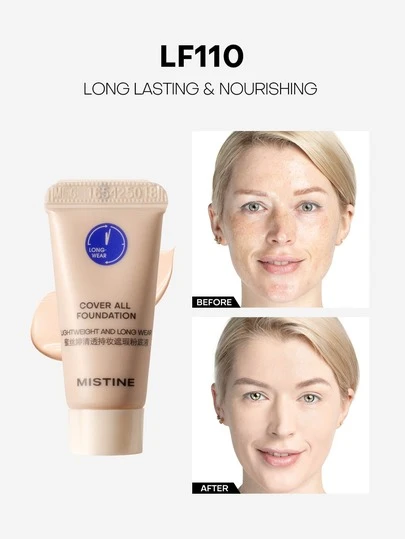 MISTINE 5克全效遮瑕粉底液，适合混合性肌肤，24小时保湿，护肤保湿配方，防水，打造自然妆效，1支装