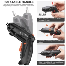 14pcs Electric Screwdriver Set, Mini Foldable Electric Drill Tool, 90° Rotatable Folding Hand Drill, Compact Cordless Screwdriver Drill, Multi-Functional Home Repair Electric Tool Kit, USB Rechargeable Portable Cordless Drill Set - Black - View 7