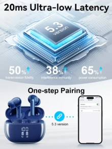 TWS S2 无线降噪入耳式耳机（-36dB），配备充电盒，40 小时超长续航，360° Hi-Fi 立体声，防水，兼容安卓系统和笔记本电脑，是送给家人、朋友、孩子、生日、春季、节日、复活节的理想礼物。小巧便携，无线迷你入耳式耳机，配备充电盒，支持主动降噪。 - 深藍 - 查看 6