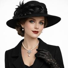 VECRY 女士 100% 羊毛宽檐毡羽毛鸡尾酒会英式正式派对帽 - 029M - 查看 17