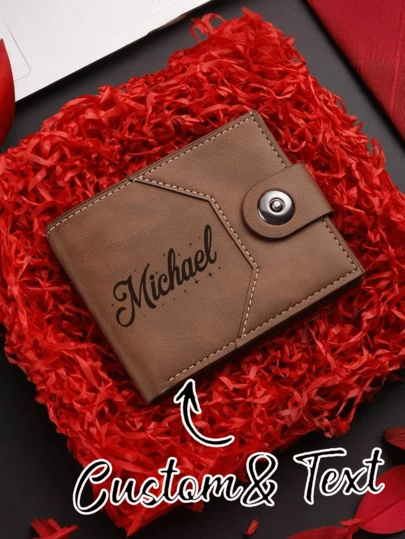 1 st. anpassad unisexplånbok, personlig initialnamn könsneutral affärsplånbok med tryckknappsknäppning, flera kortfack, kreditkortshållare, myntväska, finns i svart, mörkbrun, ljusbrun, fars dag-present. alla hjärtans dag-present, presenter till män, presenter till män