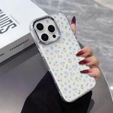 The screen is full of tiny blue flowers This stylish and comfortable large-hole IMD metal camera transparent soft phone case is perfect as a gift for friends, loved ones, or family. It is compatible with iPhone 17/X/XR/11/12/13/14/15/16, OPPO, , VIVO, , , and  models, including Plus, Pro, Max, and SE versions. It is an ideal gift for Christmas, Valentine's Day, and New Year's. - transparente - Ver 5