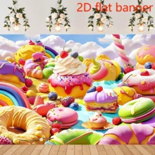 2D Banner plat 1 buc Fantezie Candy Land Peisaj Fundal Înghețată Desert Acadele Fotografie Fundal Curcubeu Petrecere de Ziua de Naștere Decorare Banner Studio Foto Recuzită Fundaluri Banner Decorațiuni