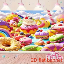 2D Banner plat 1 buc Fantezie Candy Land Peisaj Fundal Înghețată Desert Acadele Fotografie Fundal Curcubeu Petrecere de Ziua de Naștere Decorare Banner Studio Foto Recuzită Fundaluri Banner Decorațiuni