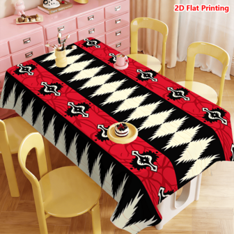 1/20件装波西米亚风桌布，采用红色、黑色和米色几何复古图案设计，饰有三角形锯齿和对称菱形装饰元素，并点缀有图腾复古图案，适用于长方形餐桌，可用于家庭、厨房、室内/室外、野餐、婚礼等各种场合，四季皆宜，易于打理。