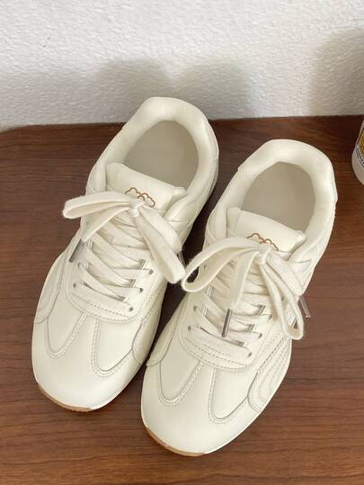 Women's Casual Sneakers, New Style Shoes, Breathable & Versatile, Casual, Trainers, Ballet-Inspired Sports, Lace-Up Flat White Shoes, Athletic Shoes, Women's Shoes, Comfortable Women's Shoes, Performance, Elegant Women's Sneakers, Elegant Women's Shoes, Tennis, Women's Athletic Shoes, Beige