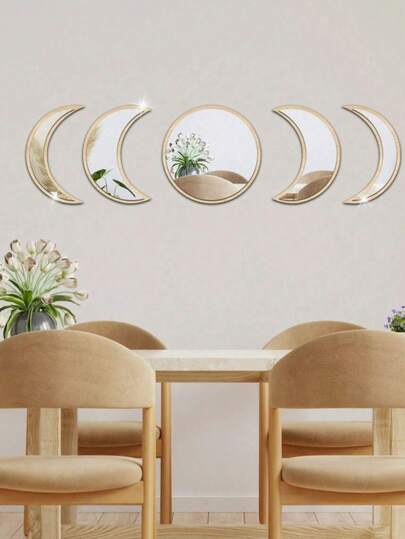 5/7 قطعة مرآة أكريليك مرحلة القمر التدرجي، النجوم والقمر، قابلة للتركيب بحرية وسهلة الإزالة. مناسبة لغرفة المعيشة، غرفة النوم، غرفة الدراسة، غرفة الطعام، المنزل المؤجر، الحمام، الردهة والممر. تصميم إبداعي حديث، مليء بالجو الفني، خيار مثالي لديكور الحائط. مثالي لديكور عيد الحب الداخلي، ديكور رأس السنة والترتيب الربيعي
