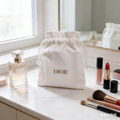  Dior奢华帆布抽绳化妆包 - 高端品牌化妆包，适合旅行、日常使用和收纳护肤品，时尚设计师风格收纳袋，饰有优雅品牌标志刺绣，耐用面料，是女士的理想配饰。