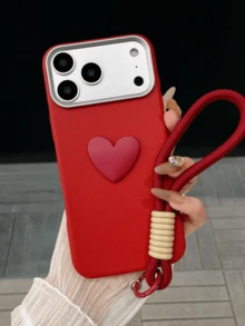 1 Juego de Funda de teléfono roja sólida con colgante con forma de corazón y cordón, diseño minimalista y de moda unisex, compatible con iPhone 17/17 Pro Max/16/15/14/13/12/11/Pro/Pro Max/Plus, S20-S25/FE/Ultra, etc., regalo de cumpleaños o aniversario, versión internacional, no la versión nacional de primavera, resistente a caídas, antideslizante y antirayones - Rojo - Ver 3
