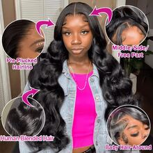 200% Density Lace Front Wig Human Blended Hair Body Wave Transparent Brazilian Virgin Human Blended Hair Wigs 13x4 5x5 Lace Front Wigs Human Blended Hair Pre Plucked With Baby Hair For Women Natural Black 8-34 Inch - Natural & Black - View 5