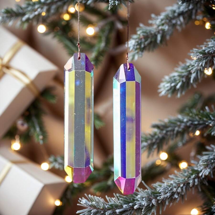 A 120MM Hexagonal Long Rainbow-Colored Crystal Garden Hanging Sunshade Decorative Pendant With Seven-Color Multi-Faceted Reflection, Suitable For Balcony, Courtyard And Garden Decoration All Year Round - Multicolor - View 1