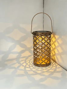 Solar Powered Outdoor Garden Lighting Lamp, Antique Bronze Rattan Hollow Iron Art Garden Lighting, Solar Powered Camping Atmosphere Light - Copper-colored Rattan - View 2