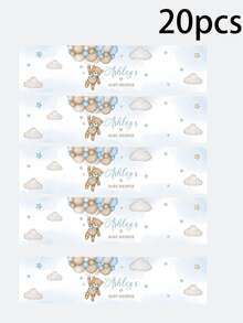 Personalized Baby Shower Water Bottle Labels, Customized Name Teddy Bear Water Bottle Stickers, Blue Balloon Theme Boy Baby Shower Decorations, Baby Shower Supplies, Party Decorations - Multicolor - View 9