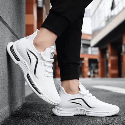 Zapatillas deportivas transpirables de malla para hombres, zapatos casuales con suela gruesa negra, antideslizantes y duraderos, zapatos cómodos para correr al aire libre