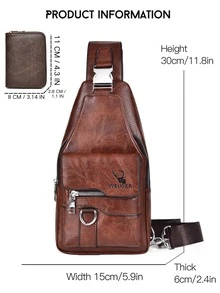 WEIXIER 2 件单肩包斜挎包手提包钱包卡包腰包胸包学生包，PU 材质，大容量，耳机插孔，休闲简约风格圣诞包冬季圣诞礼物腰包腰包礼物学校用品钱包侧包腰带新生活用品学生男士必需品钱包必需品商务小包身包父亲节礼物 - 酒紅色 - 查看 3