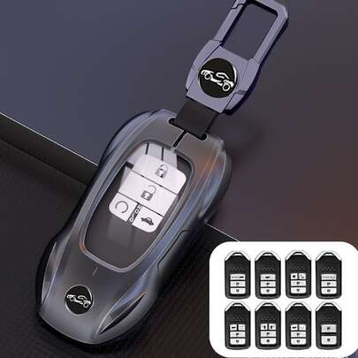 Zinc Alloy Sports Car Key Fob Case, Suitable For Universal Car Key Protection Cover, Metal Key Chain Holder To Protect Your Car Keys, PU Leather Button, Comfortable Grip, With Keychain, Personalized And Diversified Options, Key Clip, Fit For Accord, Civic, CR-V, Pilot, Odyssey, Passport Smart Remote Key