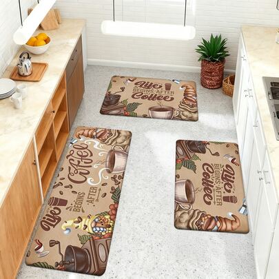 1/2/3 قطعة من سجاد المطبخ ذو الطراز القديم بموضوع القهوة، يتميز بطاحونة يدوية، حبوب القهوة، أكواب، أنابيب، جريدة وعناصر جنوم جميلة، بطراز مزرعي دافئ وحنين، مناسب للغرفة المعيشية، غرفة النوم، المطبخ، غرفة الطعام، المدخل، الحمام، غرفة الغسيل، والنزهات الخارجية، ذو ظهر مانع للانزلاق، إكسسوار ديكور منزلي عملي ودافئ