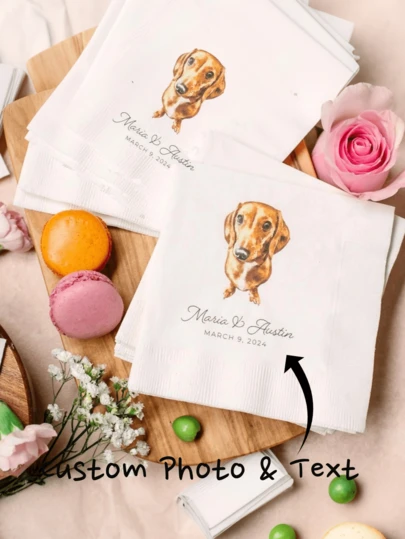 20/40/60/100pcs Customized Napkins, Wedding Anniversary Personalized Napkins, Suitable For Couples, Lovers, Romantic Gift, Disposable Beverage & Dessert Napkins, Applicable For Wedding Table Decor, Engagement Party, Unique Ideal Gift For Her
