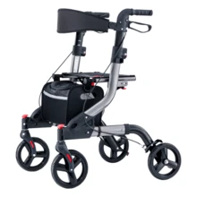 WALK MATE Rollator Walker For Seniors With Seat, Lightweight Foldable All Terrain Rolling Walker, Aluminum Walkers With 8" Rubber Wheels, 17" Big Seat, 6-Level Adjustable Height, 350 Lb Capacity, Grey - Grey - View 3