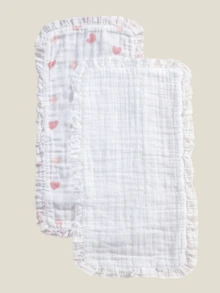 2条装Oeko-Tex认证柔软舒适心形花卉图案围兜/拍嗝巾，四季皆宜，新生儿及婴儿护理 - 彩色 - 查看 13