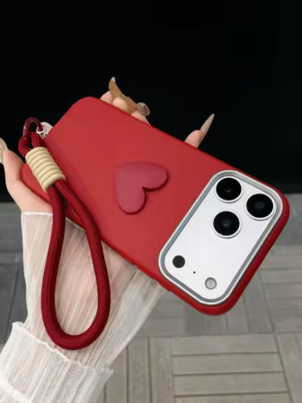 1 Set Funda de Teléfono Unisex Color Borgoña Sólido con Accesorios y Cordón, Incluye Colgante de Corazón y Cordón - Moda Minimalista Adecuada para Apple 17/17 Pro Max/16/15/14/13/12/11/Pro/Pro Max/Plus, S20-S25/FE/Ultra y Otros Modelos, Anti-Caída Anti-Deslizante Anti-Rayones Regalo