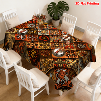 1/20 st. duk i bohemisk stil med vintage blommig och geometrisk mönsterdesign, rik på färgtoner av orange, rött, brunt och gult, exotisk känsla, lämplig för rektangulära matbord, hem, kök, inomhus/utomhus, picknick, bröllop, alla årstider, lättskött, perfekt för hem, kök, middagar, picknick