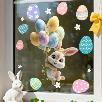 1/2pc Easter Bunny Window Cling, Cute Rabbit & Easter Egg Static Sticker, Waterproof Reusable Decal For Holiday Party, Shop Window, Home Sliding Door, Room Decor