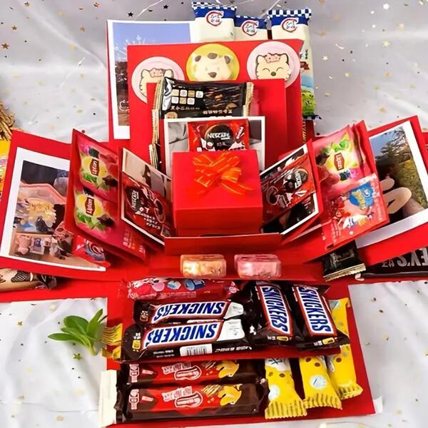 1 Conjunto de Caixa Explosiva para Presente, Caixa de Presente Surpresa DIY, Montagem Artesanal de Caixa para Lanches, Ideal para Presentes de Aniversário, Aniversário de Casamento, Dia dos Namorados, Lembrancinhas de Casamento (Lanches Não Inclusos)