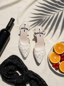 Nouvelles sandales à talons hauts respirantes et à la mode pour femmes - talon stiletto avec design de bride arrière, chaussures de soirée à bout pointu et bride arrière, confortables et élégantes chaussures habillées pour dames, talons hauts d'été de couleur unie - argent - Voir 6