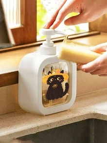 Adorable Black Cat And Floral Soap Dispenser Bottle - Reusable Pump Dispenser With Click Pump, Compact Kitchen/Bathroom Decor For Dish Soap, Hand Soap, Lotion - Ideal Move-In Gift For Cat Lovers, Spring Decor - Plastic Construction, Bathroom Accessory, Playful Design, Easy-To-Use Pump, Home Decorator - Multicolor - View 3