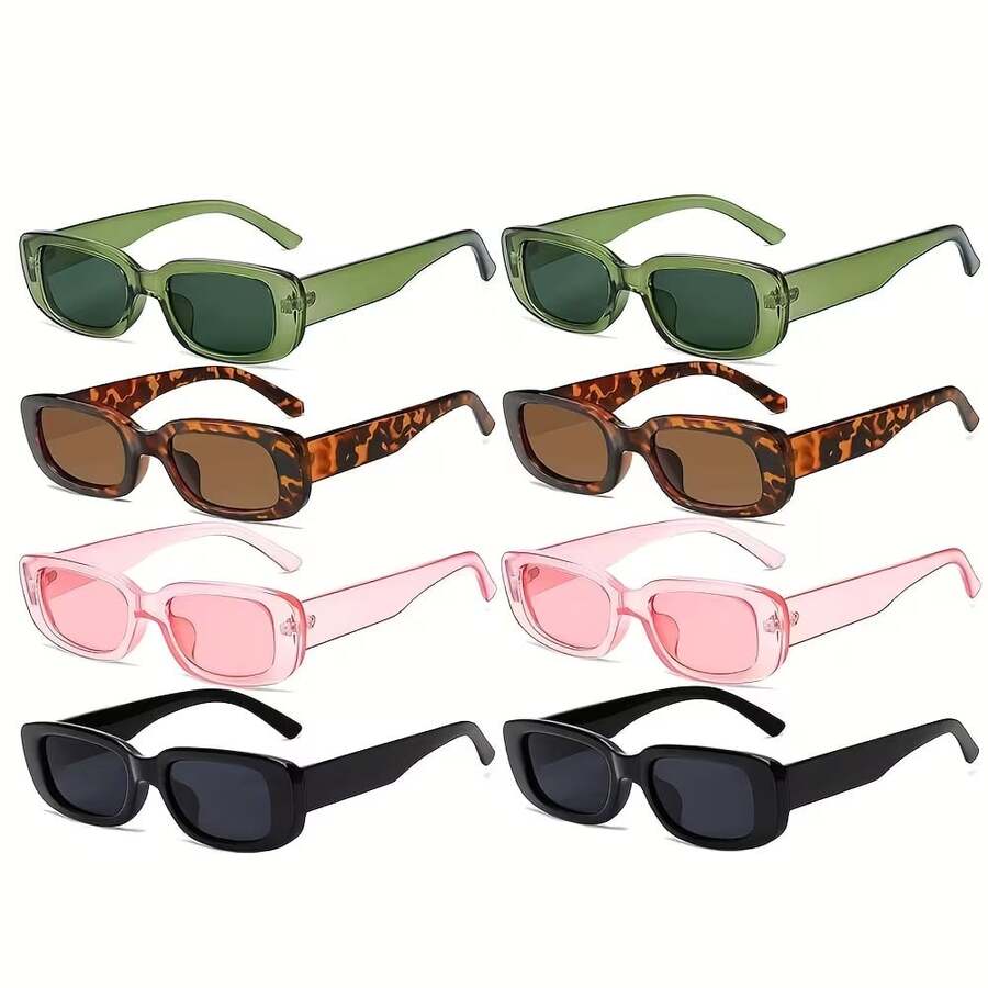 一套 8 副复古眼镜，小方框长方形款式，90 年代女士眼镜配饰。 - 彩色 - 查看 1