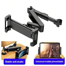 1pc 360° Adjustable Car Headrest Mount Holder Suit For 4" To 11" Tablets, Smartphones And Other Travel Essentials, For Children