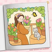 Livro de colorir interativo com tema de lavanderia, 40 páginas, 200 g/m², estilo aconchegante e relaxante, design minimalista em preto, cores suaves, ideal para material escolar e de papelaria, presente perfeito para meninas, casamentos e Dia das Mães. - Vida de garota - Ver 8